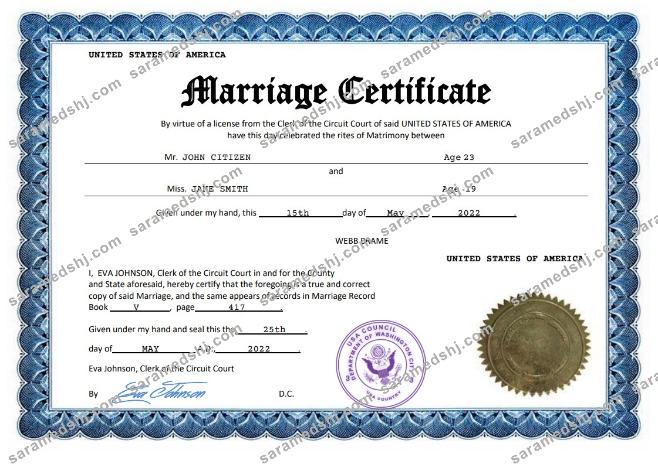 USA marriage certificate Word and PDF template